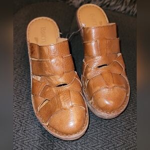 Born Tan Leather Woven Slip-Ons